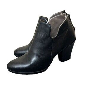 Lilimill T. Moro‎ Black Leather Ankle Boots Italy Back Zip Block Heel 38 US 7.5